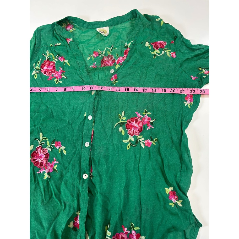 Green Floral Embroidered Button Down Blouse XL - Picture 6 of 7